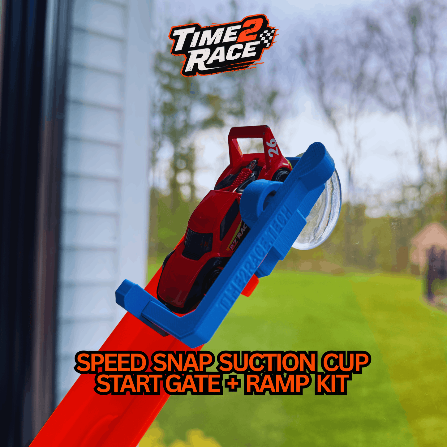 Speed Snap Suction Cup Start Gate & Ramp Kit | Window Track Mount | Hot Wheels Compatible