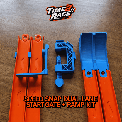 Monster Truck Jump Kit for Speed Snap Track| Hot Wheels Compatible | Dual Lane Start Gate + Clamp + Ramp