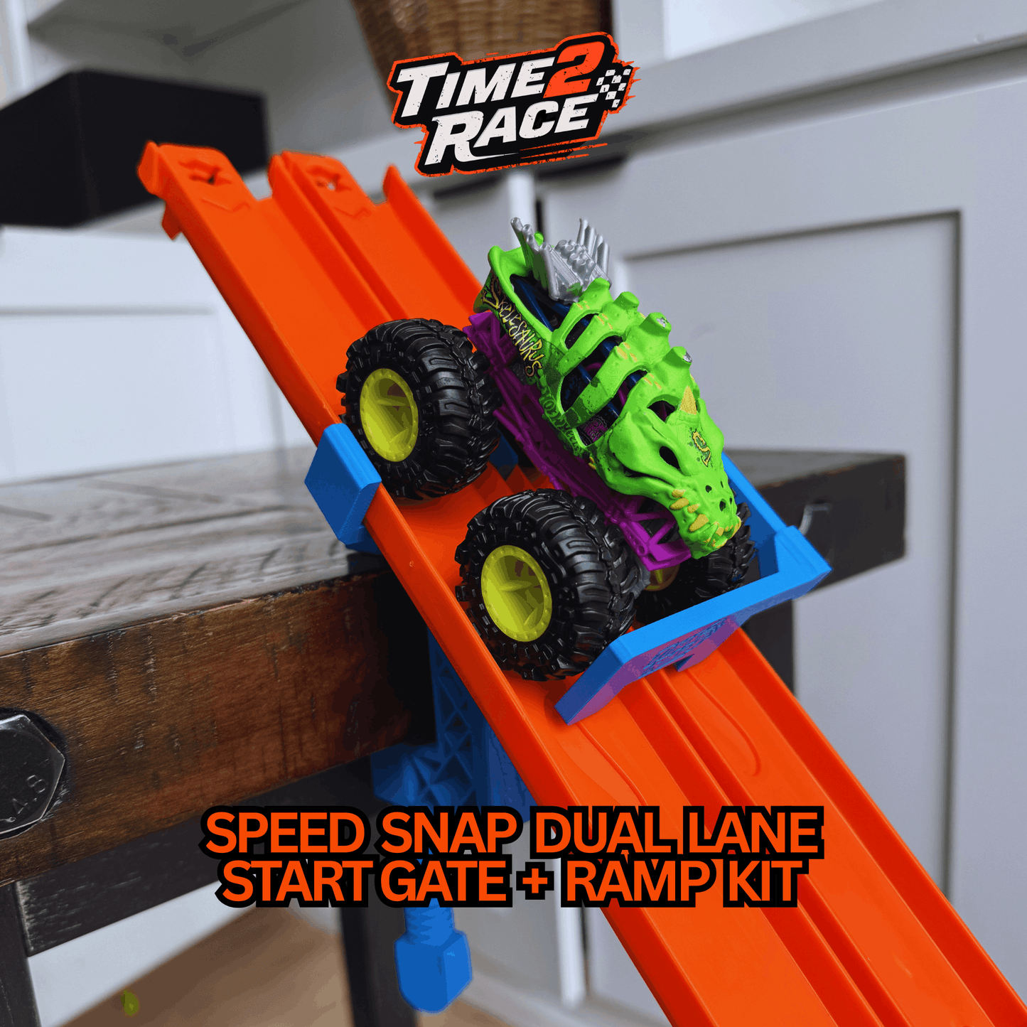 Monster Truck Jump Kit for Speed Snap Track| Hot Wheels Compatible | Dual Lane Start Gate + Clamp + Ramp