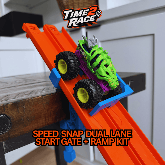 Monster Truck Jump Kit for Speed Snap Track| Hot Wheels Compatible | Dual Lane Start Gate + Clamp + Ramp